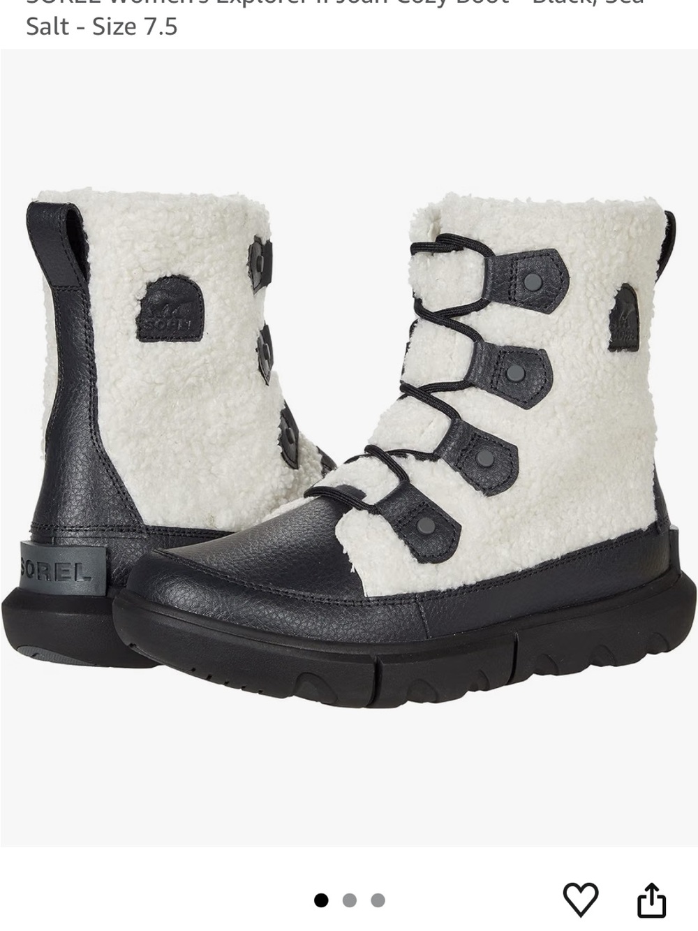 Sorel Women's Sherpa Lace-Up Winter Boots in White and Black